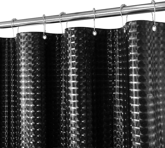 Barossa Design Black Shower Curtain Liner 72" x 72" for Bathroom - Waterproof Standard Size PEVA Shower Liner with 3 Magnets, Lightweight, Metal Grommets - Dimensional Black, 72x72