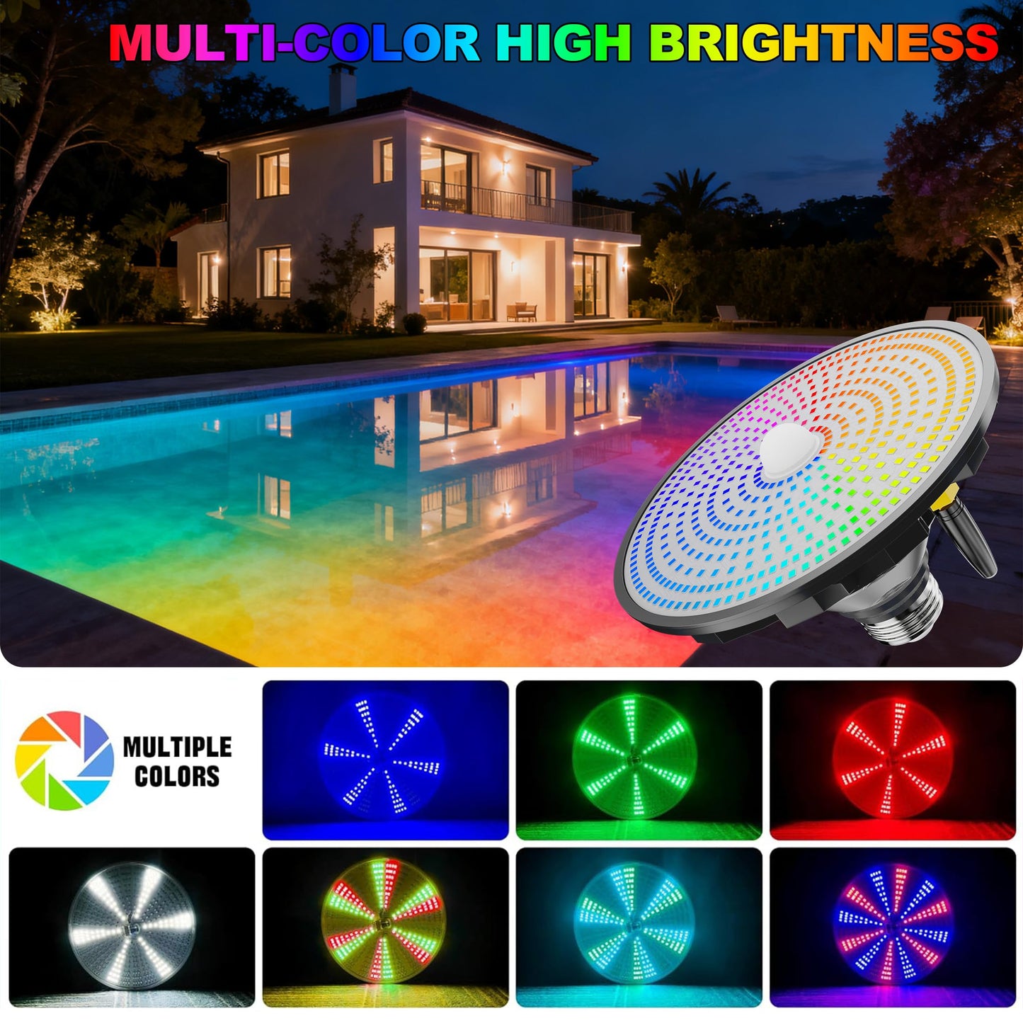 Jadisi LED Pool Light Bulb for Inground Pools – RGBW 70W Swimming LED Pool Lights, 12 Color Modes, Adjustable Brightness & Speed, Remote Control, Energy Efficient, E26 Base