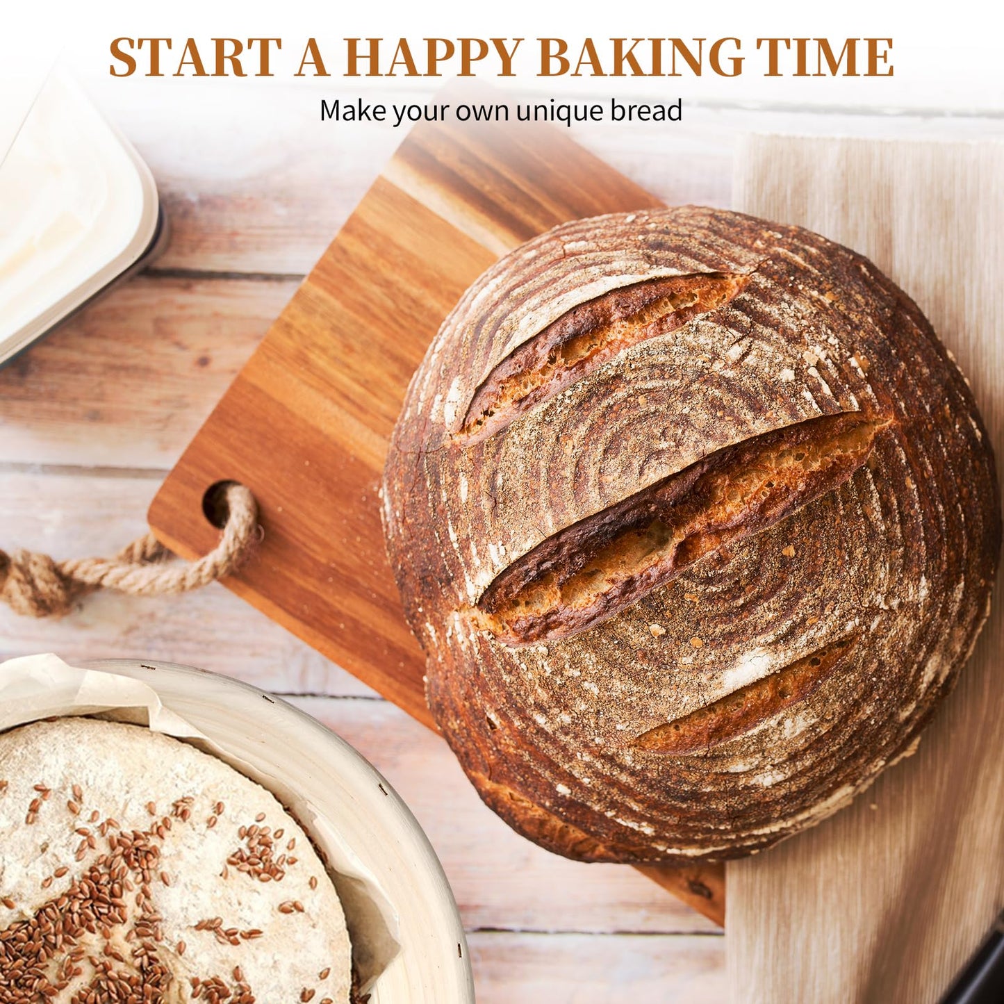 Dimpola Banneton Bread Proofing Basket Banneton Basket Set Sourdough Proofing Basket Round Proofing Bowls Handmade Rattan Baskets and Liners (Round 9 inch Baking Set)