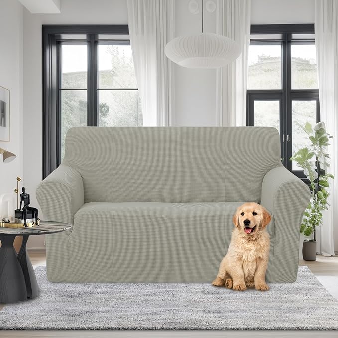 U-NICE HOME Loveseat Cover Stretch Couch Cover Sofa Cover Sofa Slipcover Furniture Protector for 2 Cushion Couch Sofa Pet Friendly(Loveseat, Taupe)