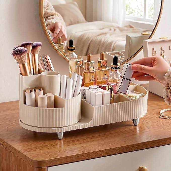 Booklov Rotating Makeup Caddy Organizer for Vanity, Large Capacity Cosmetic Display Case, Countertop Beauty Storage Holder for Skincare, Brush Eyeshadow Lipstick, Counter Desk Organization, Cream