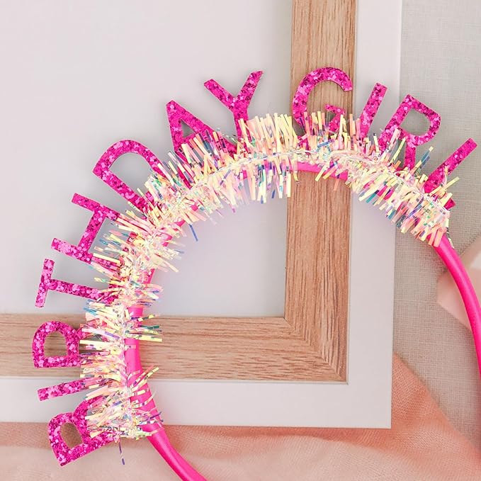 CIEHER Birthday Headband Birthday Crown for Women Birthday Tiara Rose Pink