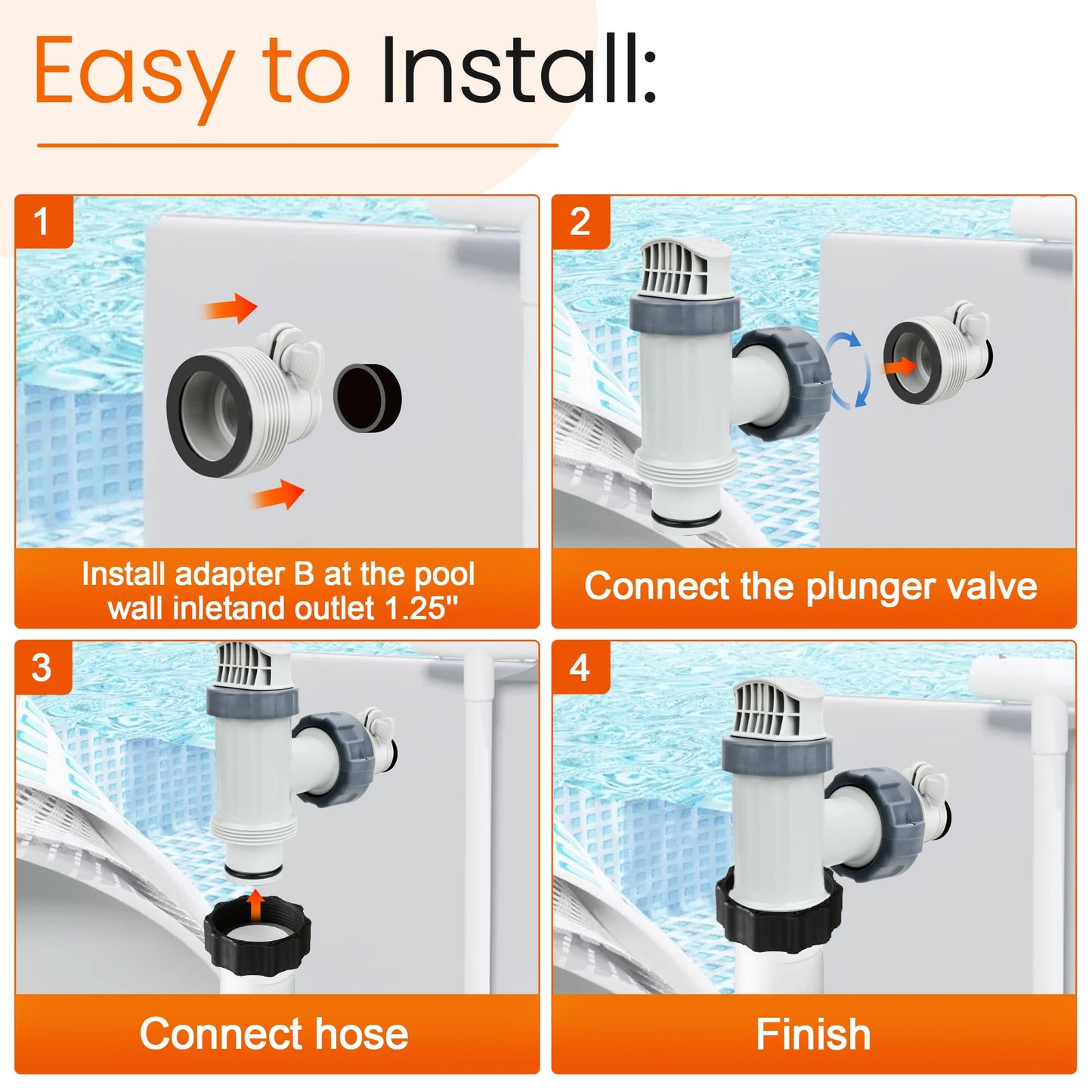 Above Ground Plunger Valves with Pool Hose Adapter B for Intex Above Ground Pool & Pump, Pool Parts and Accessories On/Off Plunger Valve Replacement & 25009 Hose Conversion Adapter 1 1/4 to 1 1/2
