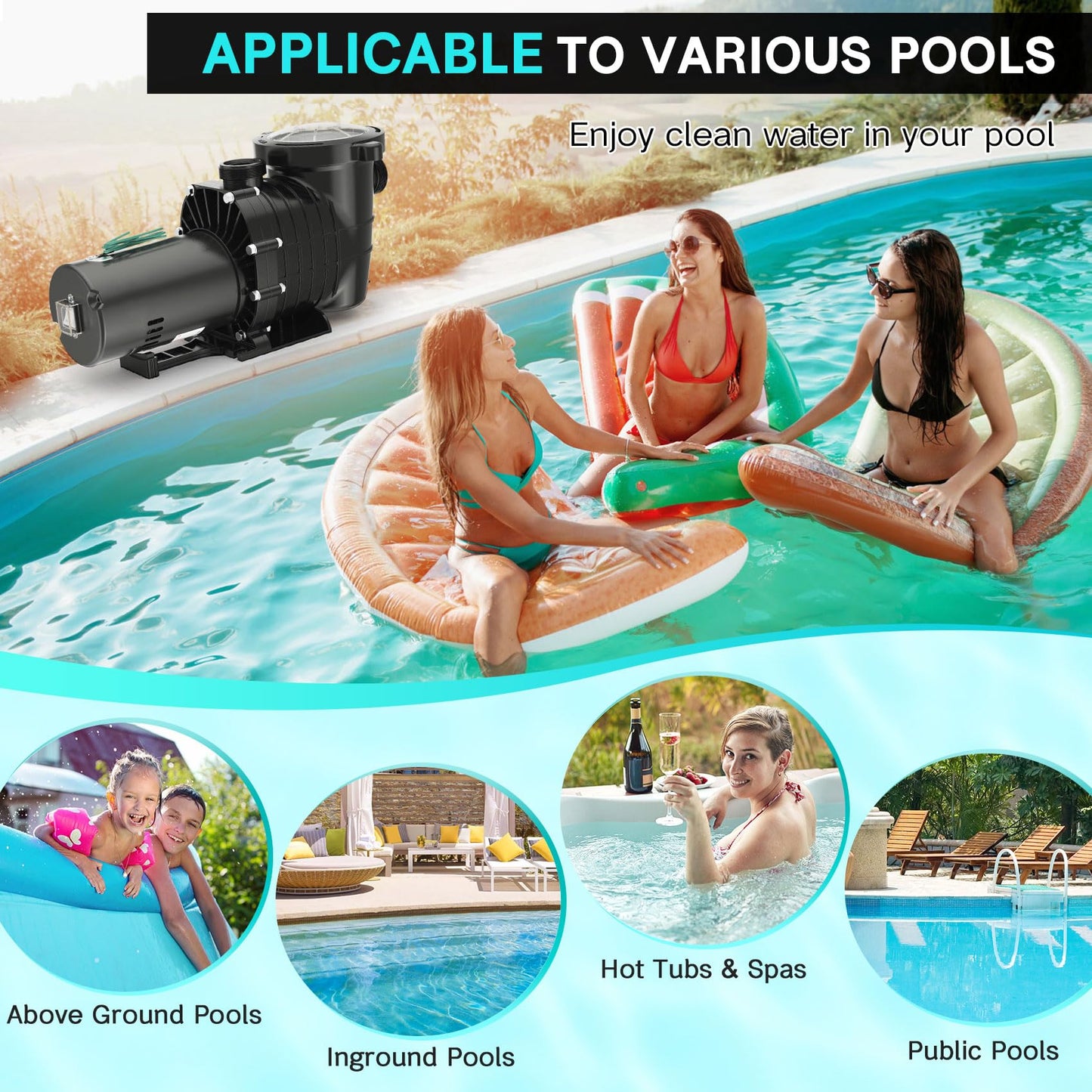 Oswerpon Pool Pump Above Ground/Inground, 1.5 HP 6600GPH Powerful Selfpriming Pool Pumps for 15,000-31,000 Gallons Pools, Dual Voltage Swimming Pool Pump with Strainer Basket & Drain Plug