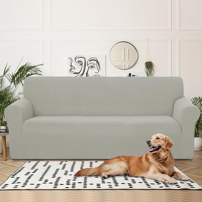 U-NICE HOME 4 Seater Stretch Couch Cover Sofa Cover Washable Sofa Slipcover Furniture Protector for 3 Cushion Couch Sofa Pet Friendly, Taupe