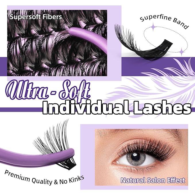 B&Q Fluffy Lash Clusters Kit 280PCS UltraSoft Cluster Eyelash Extensions, 70+90D Volume Eyelash clusters 10-18mm Lash Extension Kit, D Curl Individual Lashes kit with lash Applicator Tool (70+90D Set)