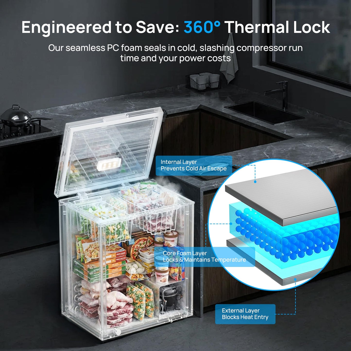 2.7 Cu.Ft Chest Freezer, Small Compact Deep Freezer with Adjustable 7 Thermostat,2 Removable Baskets, Energy Saving, Quiet Top Open Door Mini Meat Freezer with LED Light for Garage Outdoor Home Office