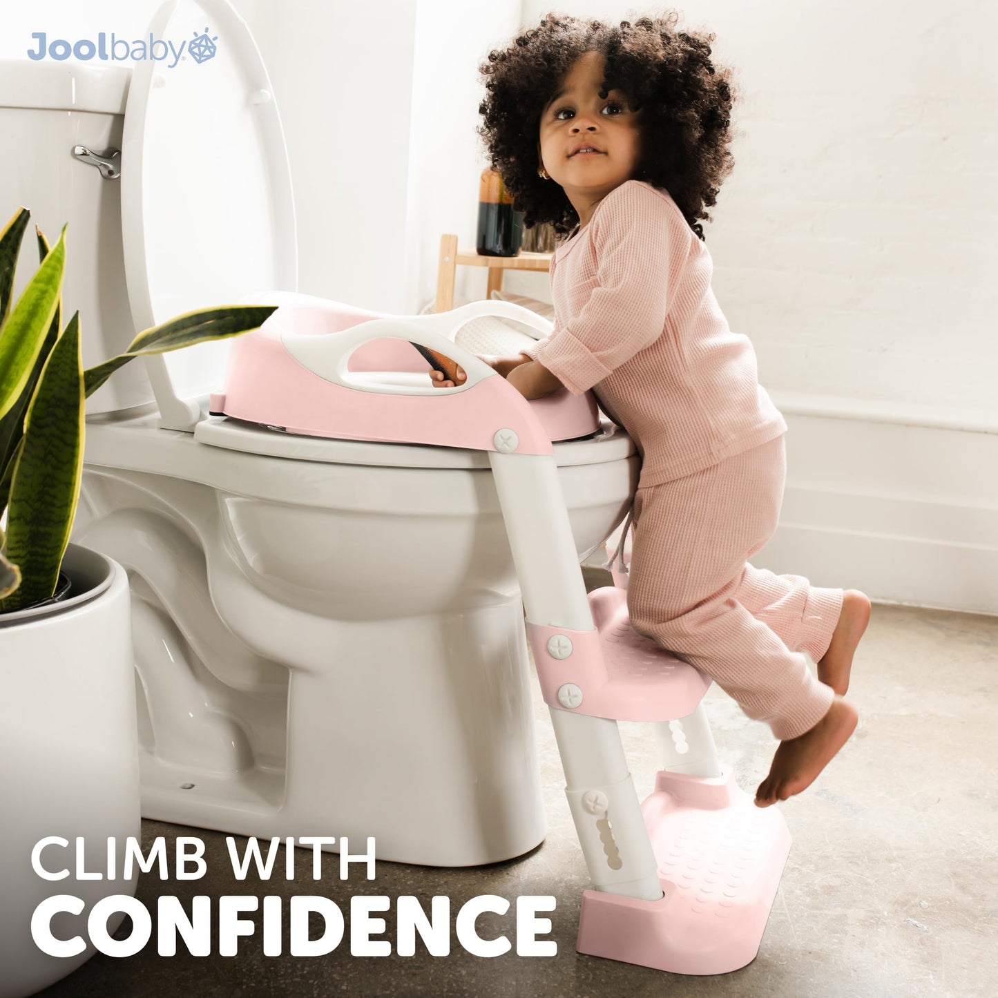 Jool Baby Potty Training Seat with 2 Step Ladder for Toddlers - Splash Guard, Adjustable Height (Pink)