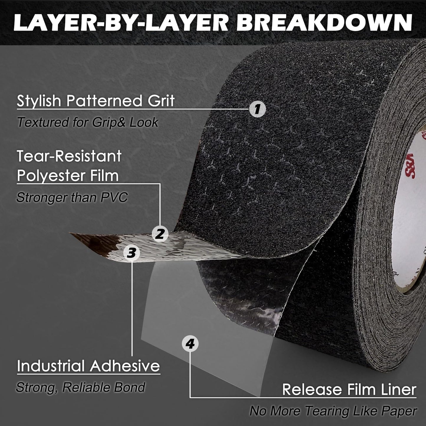 S&X Anti Slip Tape 6" x 60' Premium High Traction Non Skid Tape for Outdoor Stairs, Decks, Ramps - Waterproof & Durable