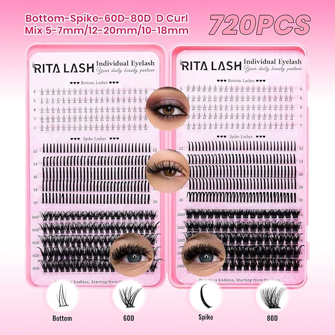 Lash Clusters Kit DIY Lash Extension Kit 3 Boxes Cluster Lashes 1930Pcs Cluster Eyelash Extensions Wispy Eyelash Clusters with Lash Bond&Seal,Gift Packs for Beginners Bulk Pack(12 Counts Lash Kit-1)