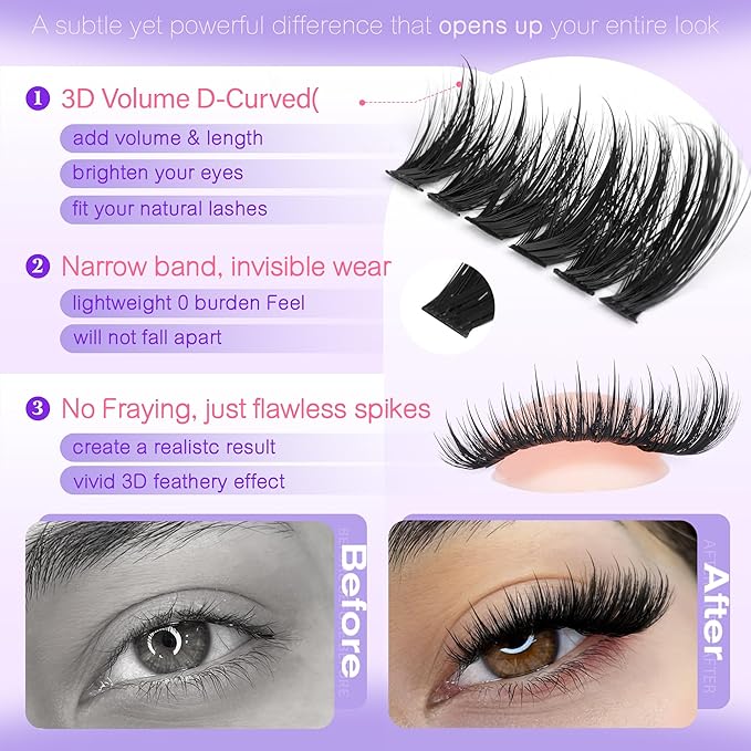 Pawotence Wispy Lash Clusters 12-20mm Cluster Eyelash Extensions 190pcs Individual Lashes Clusters Fairy Spikes Eyelash Clusters Lashes Extension for DIY at Home