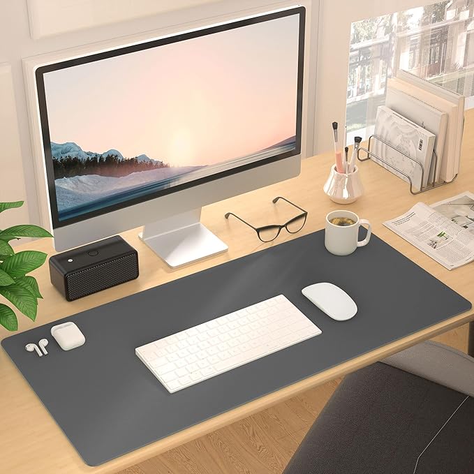 Roslim Leather Desk Pad Protector,Mouse Pad,Non-Slip Computer Mat for Desk,PU Leather Office Desk Mat for Home & Office,Waterproof Laptop Desk Blotter for Keyboard and Mouse,Deep Grey (17''X48'')