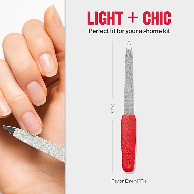 Revlon Emeryl File, Metal Nail Filer With Easy Grip Handle & Double-Sided Fingernail Buffer For Precise Manicure Shaping & Smoothing, 1 Count