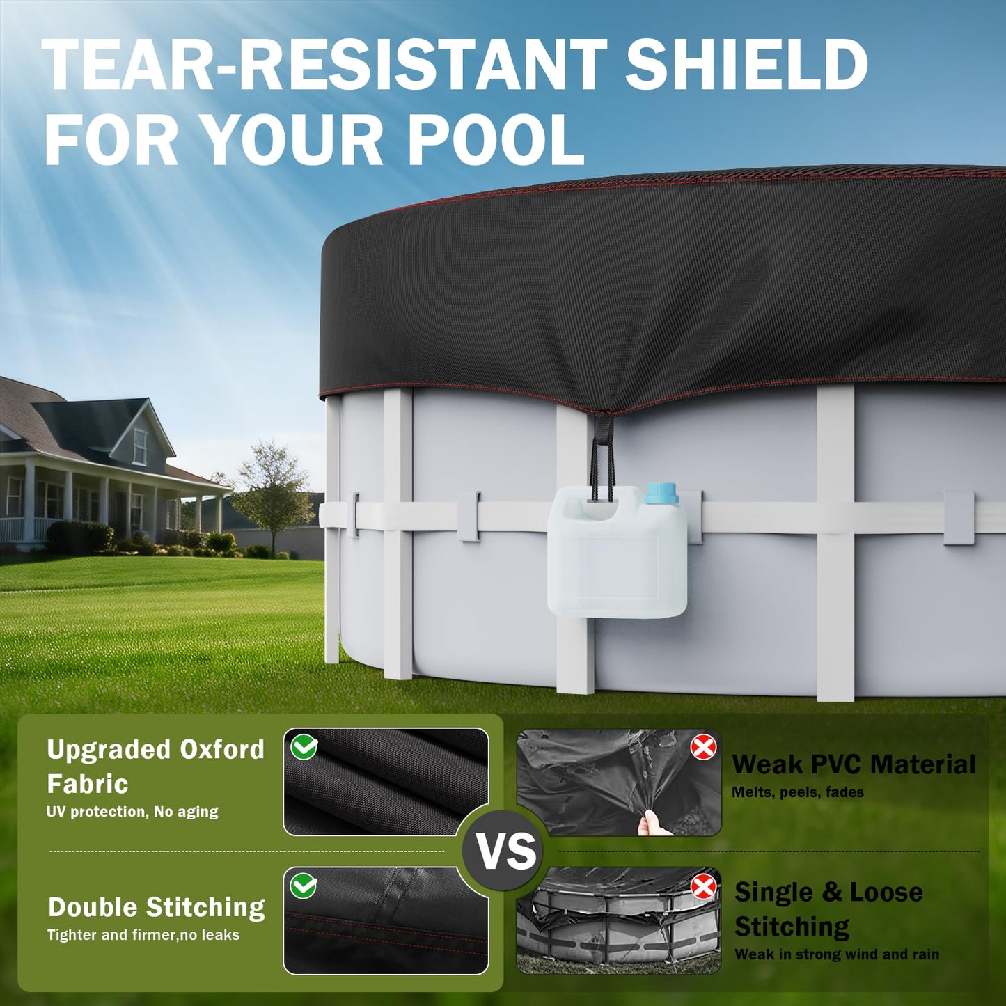 8 Ft Round Pool Cover, Solar Covers for Above Ground Pools, Stock Tank Pool Protector with Tightening Ratchet, Swimming Pool Cover Ideal for Waterproof and Dustproof