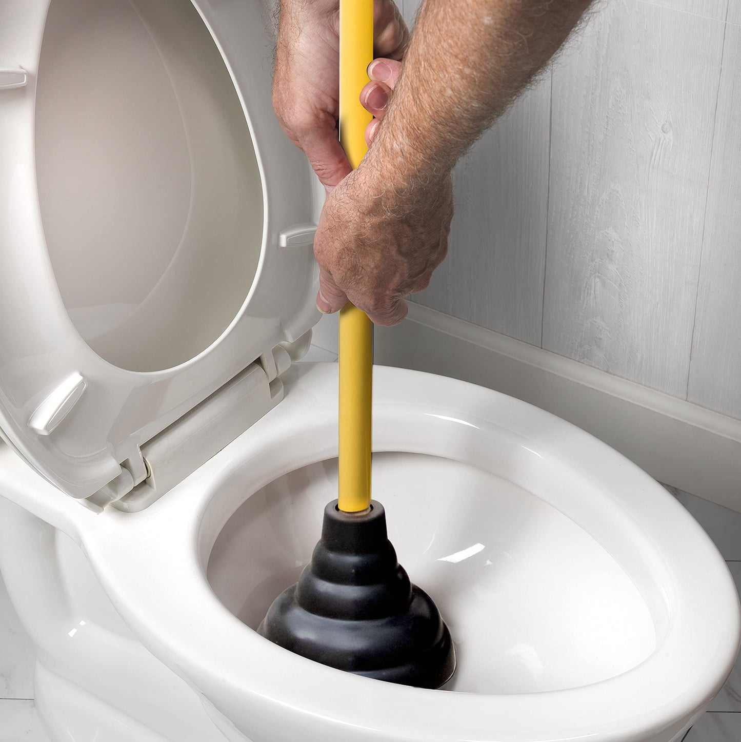 LDR 512 3410A Heavy Duty Drain Handle Double Thrust Rubber Force Cup Removes Clogs for Bathrooms, Kitchens, Baths, Showers, Powerful Commercial and Residential, 26.40"X5.35", Wood Flange Plunger