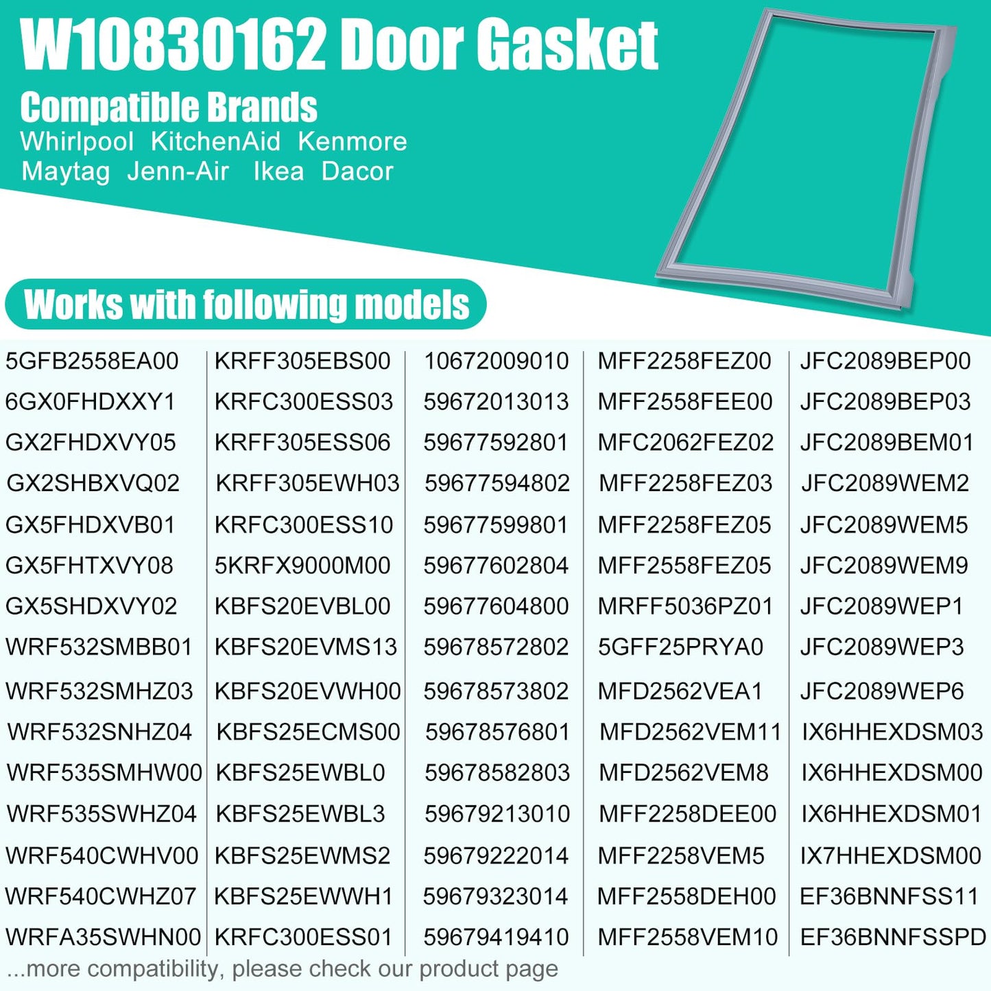 Upgraded W10830162 Refrigerator Door Gasket Replacement Compatible with Whirlpool Kenmore KitchenAid Refrigerator, 39.7"x 16.93" Freezer Door Gasket Refrigerator Door Seal Part 12723206AP, W10179332