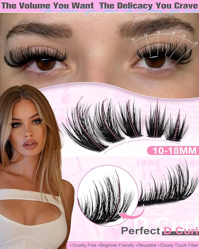 Lash Clusters with Spikes Fluffy Eyelash Clusters Fairy Cluster Lashes 10-18mm Wispy Cluster Eyelash Extensions 60D+100D Volume Individual Lashes D Curly Lash Extensions by Boahankuke