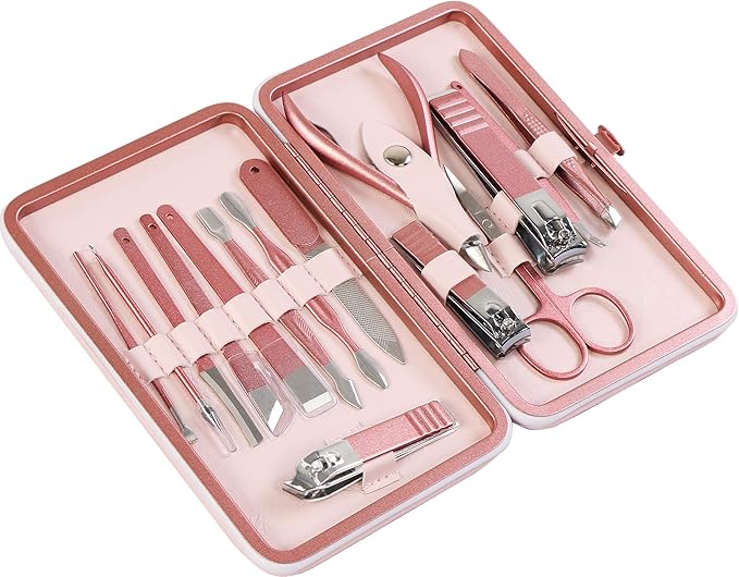 Utopia Care - Manicure Kit for Women and Men, Manicure Set with Nail Clippers or Nail Kit Includes Fingernail & Toenail Clippers,16Pcs Pedicure Kit Stocking Stuffers with Travel Case - Pink