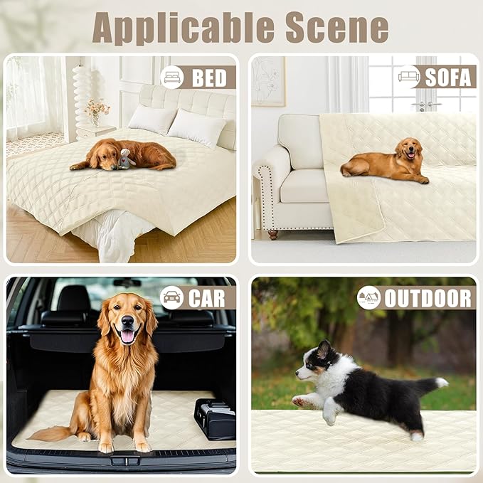 Smiry Waterproof Dog Bed Cover Blanket 30x53, Soft Reversible Pet Blanket, Washable Leakproof Cats Dogs Couch Cover for Sofa, Couch, Furniture, Beige/Beige