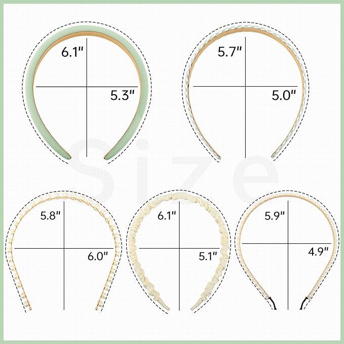 Fashion Headbands for Women Girls Headbands Set, 5pcs Pearl Headband Floral Head bands Padded Headbands for Women Vintage Wide Headband (Green)