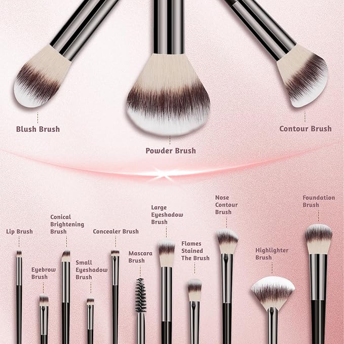 Makeup Brush Set, Premium Synthetic 14 Pcs Makeup Brushes, Travel Makeup Brush Set for Foundation, Concealer, Blush and Eyeshadow Brush(Brown)