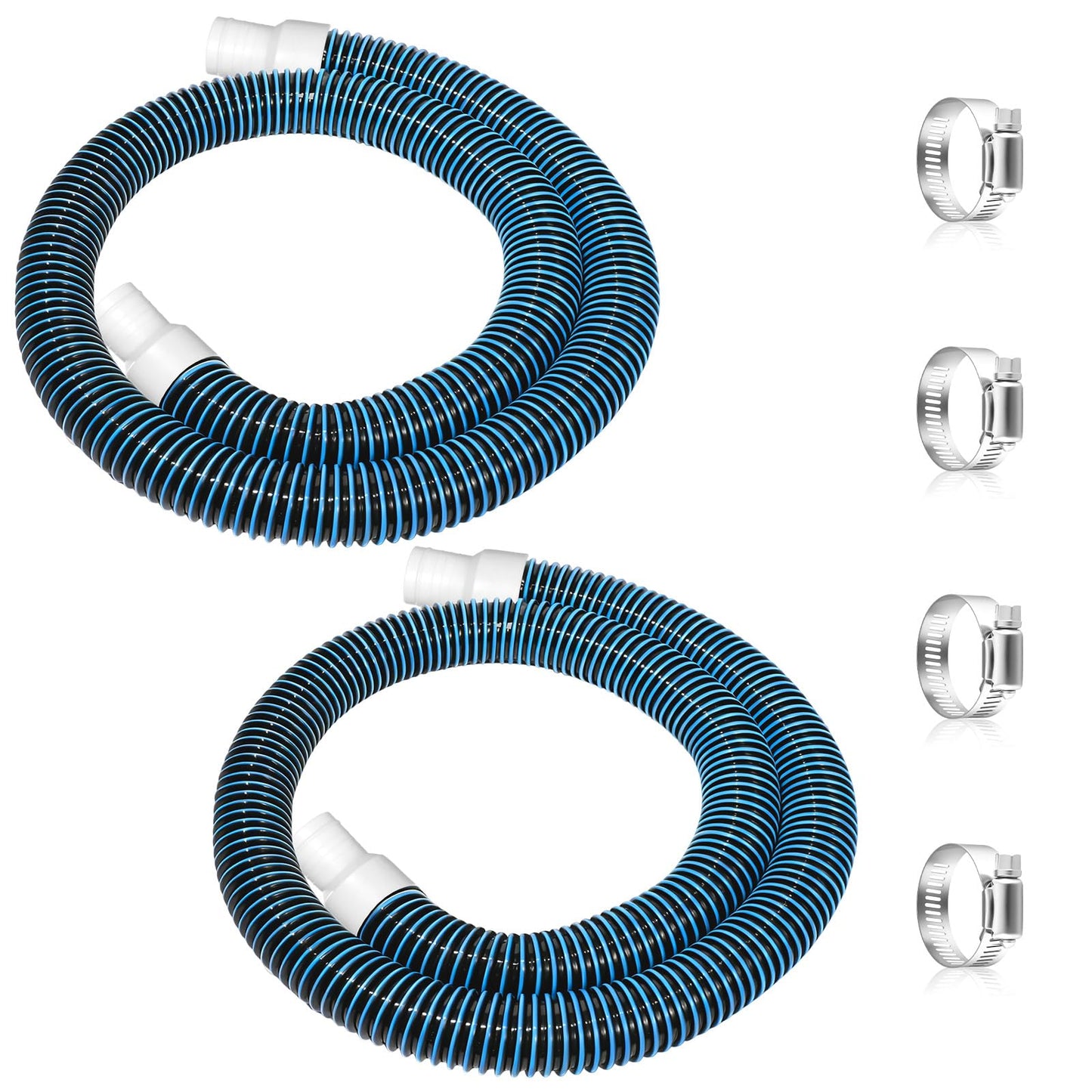 Conderyang 2 Pack 1.25×59in EVA Pool Professional Hoses with 2026 Upgrade Flexible Tube Head and 4 Metal Clamps for Above Ground Pools Pump Replacement Hose Pool Supply for Heavy Duty Hose (Blue)