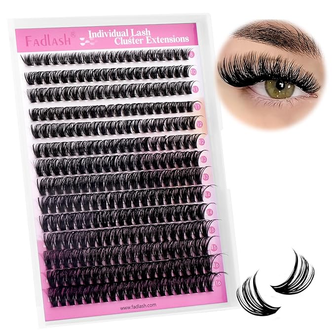 FADLASH Lash Clusters Natural Eyelash Clusters 60D Individual Cluster Eyelash Extensions 12-18mm D Curl Fluffy Eyelash Extensions (60D, 12-18mm)