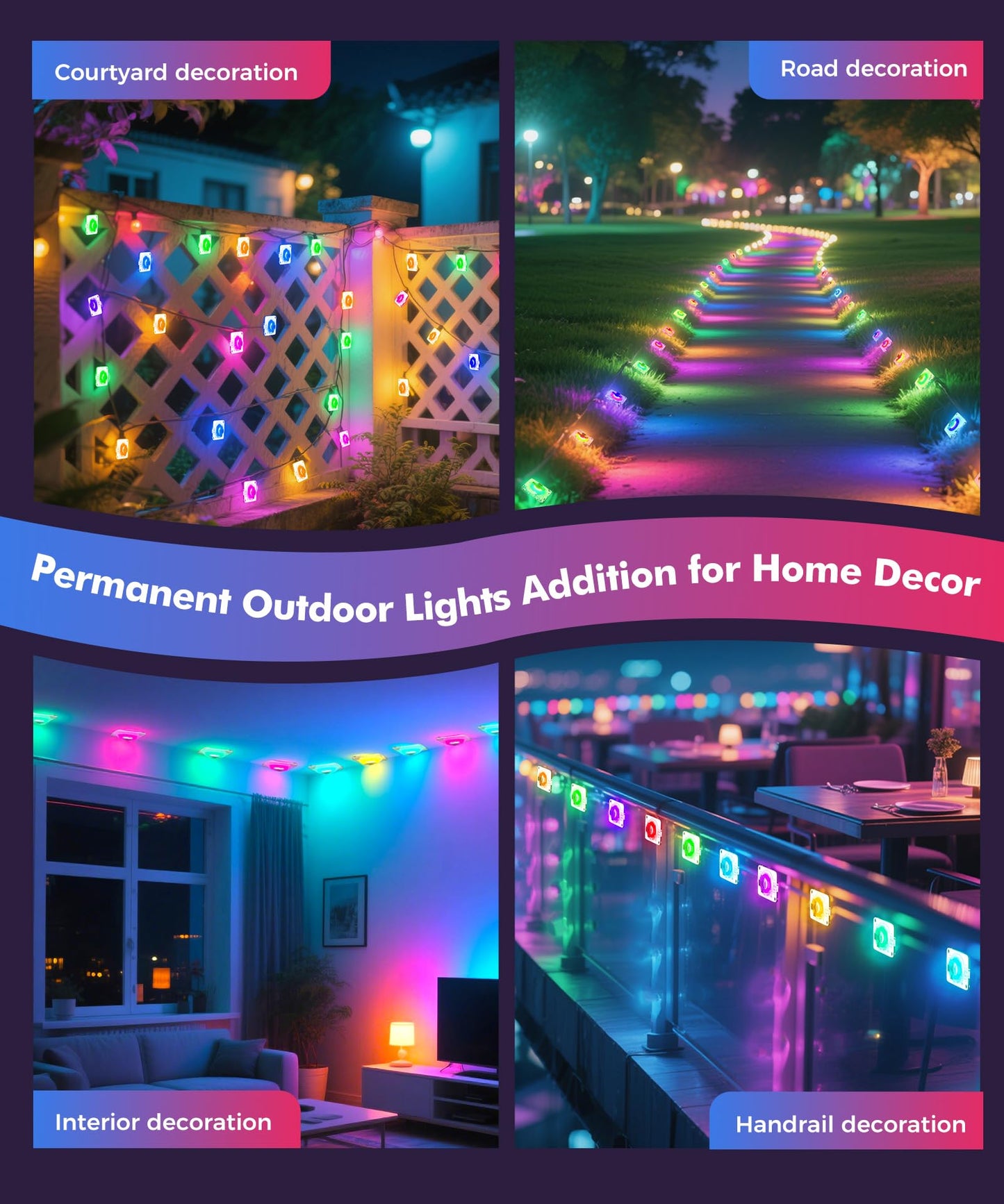 POOFZY Permanent Outdoor Lights for House, 200ft RGB+IC Smart Outdoor Decor, 50 Scene Modes, App/Remote Control, IP68 Waterproof, for Christmas, Holiday, Daily & Pool Party Decor, House Roof Lighting