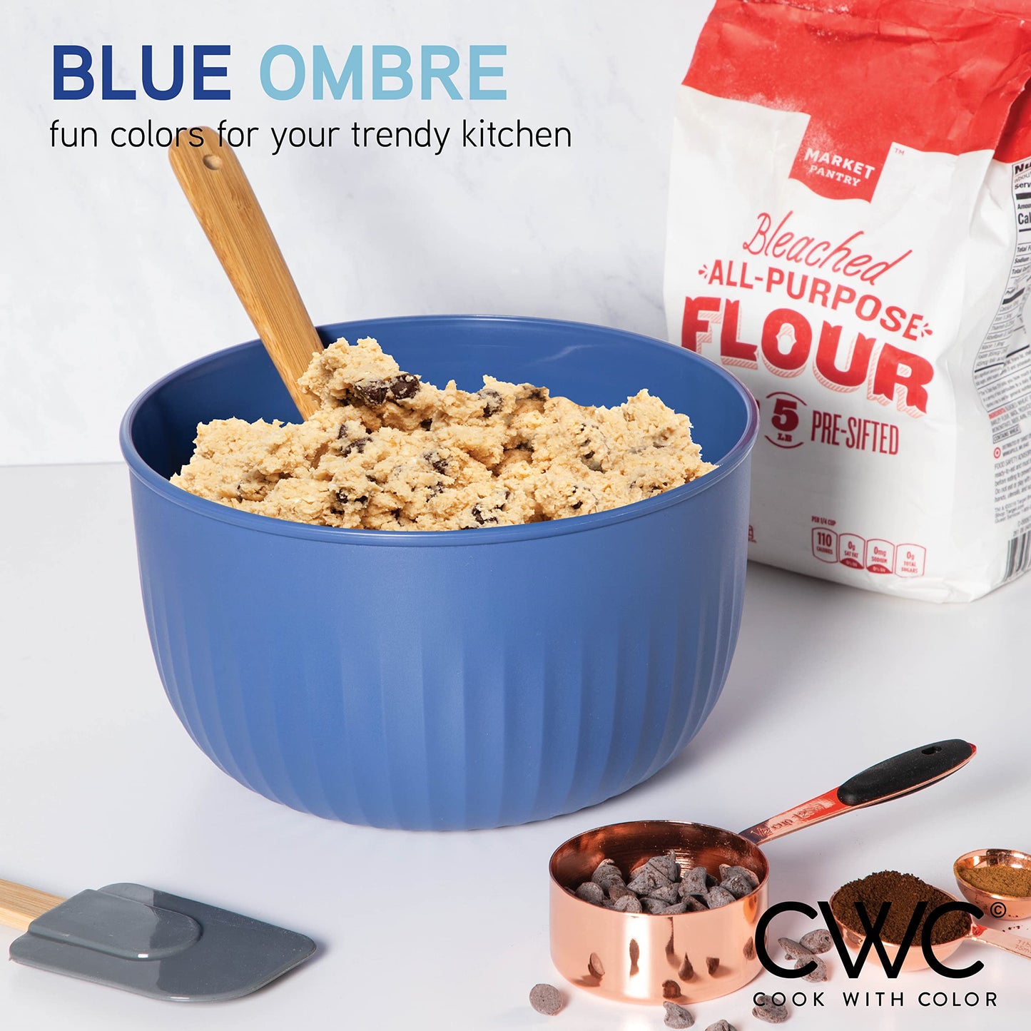 COOK WITH COLOR Prep Bowls with Lids- Wide and Deep Nesting Plastic Small Mixing Bowl Set with Lids, 8 Piece Set - Deep Bowls, Blue