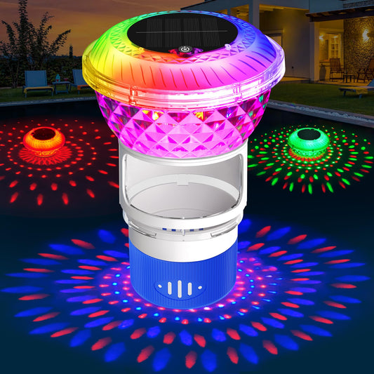 Pool Chlorine Floater with Marquee Light,Color-Changing Chlorine Floater with Button Control,Floating chlorines Dispenser for Pool,Adjustable Release Solar chlorines floaters for Hot Tub,Blue