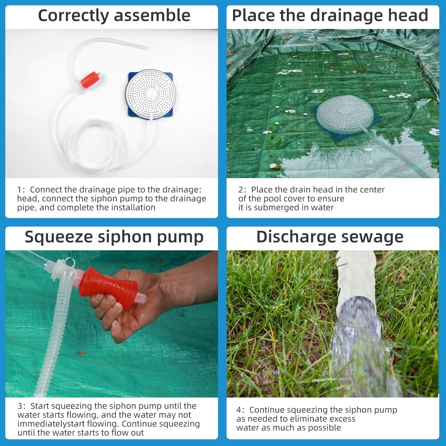 AQUAFLY Pool Cover Pump Siphon, Automatic Above Ground Pool Water Pump, White, Round, Plastic, Siphon Mechanism, Effortless Pool Drainage