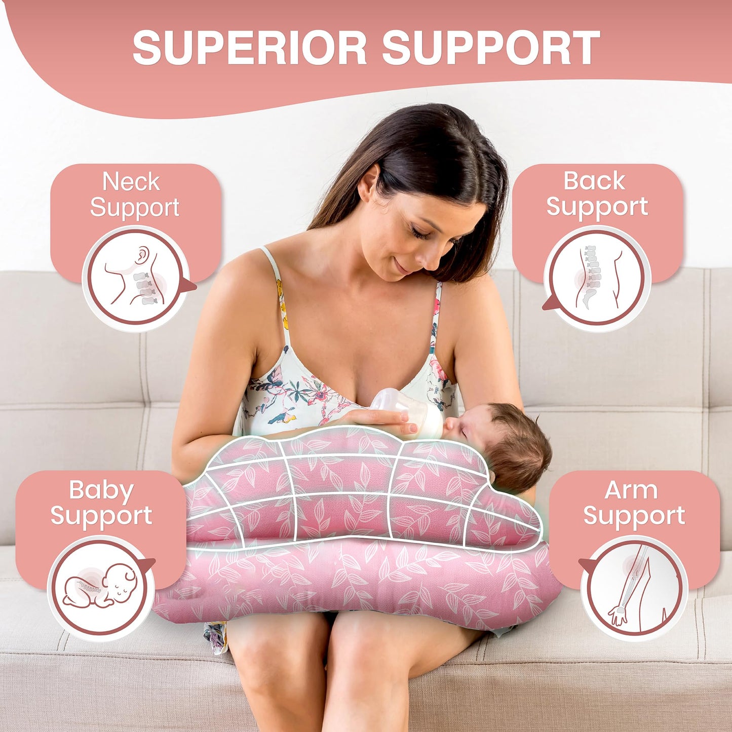 PILLANI Nursing Pillow, Breastfeeding Pillows for Enhanced Safety & Comfort for Mom & Baby, Removable Cotton Cover, Adjustable Waist Strap, Breastfeeding Essentials, Baby Registry Search