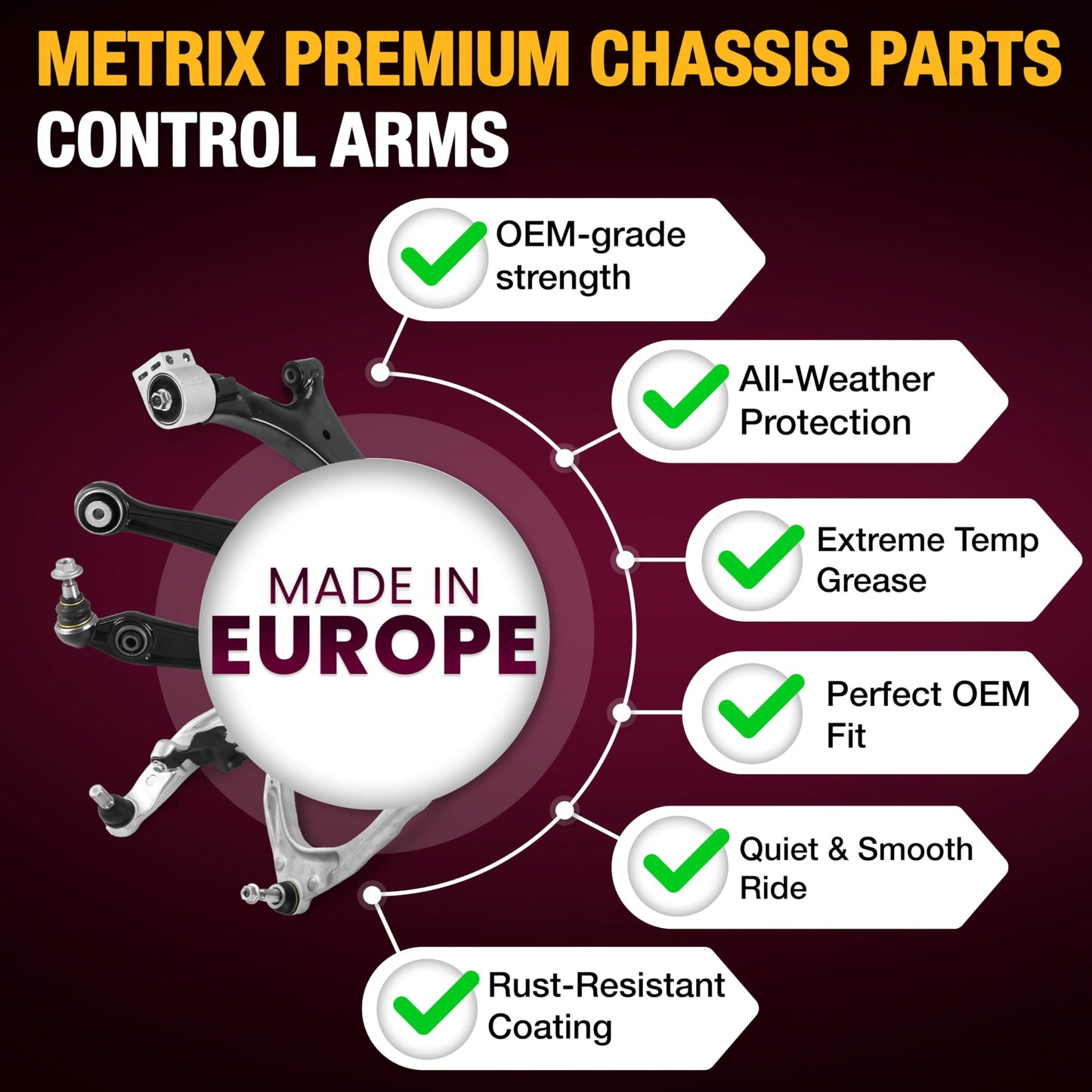Metrix Premium Chassis Parts - Front Left & Right Lower Control Arm w Ball Joint & Bushing Assembly Kit Fits 11-19 Ford Explorer, 13-19 Police Interceptor Utility, RK622216, RK622215, Made in Europe