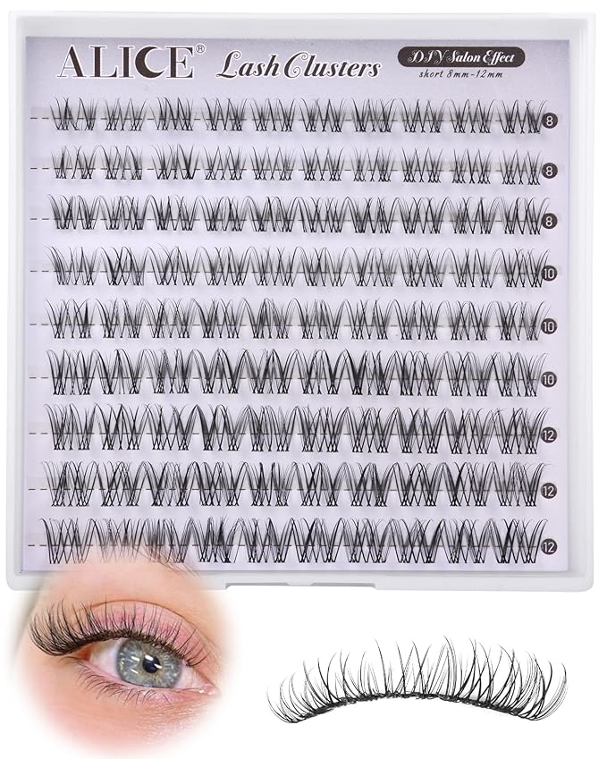 ALICE Natural Short Lash Clusters Invisible Band Wispy Eyelash Clusters 8-12mm Cluster Eyelash Extensions Lash Extensions DIY Individual Lashes