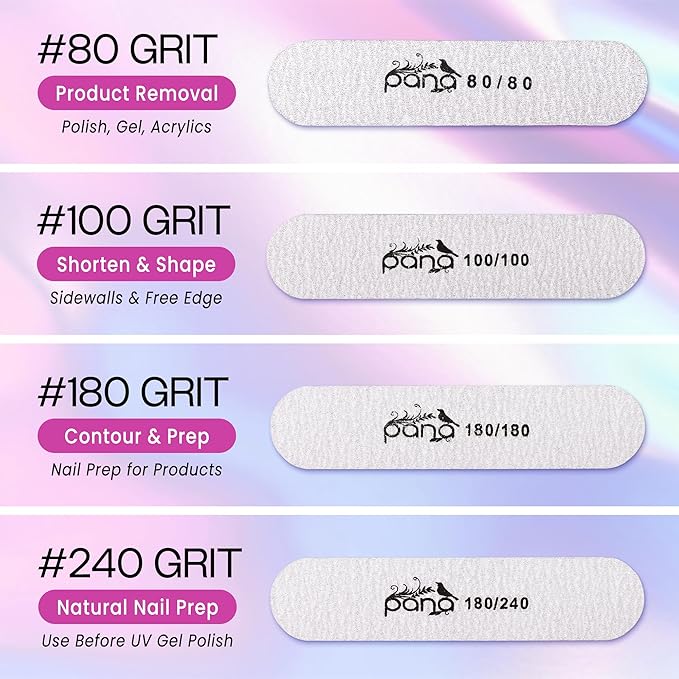 25PCS Mini Size PANA Professional Double Sided Nail Files - Zebra, 100/100 Grit - Emery Board Nail Buffering File Manicure Pedicure Nail Polisher Washable