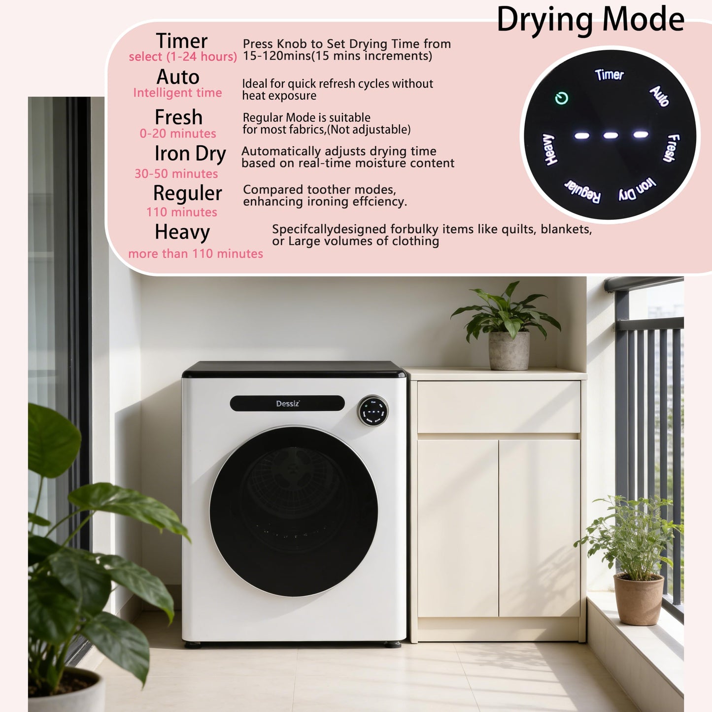 Dessiz 110V Clothes Dryers 950W Compact Dryer 1.6cu.ft Front Load Stainless Steel 11lbs Electric Dryers Machine with Exhaust pipe for Apartment,RVs,Dorms,Auto Stop and Easy Control