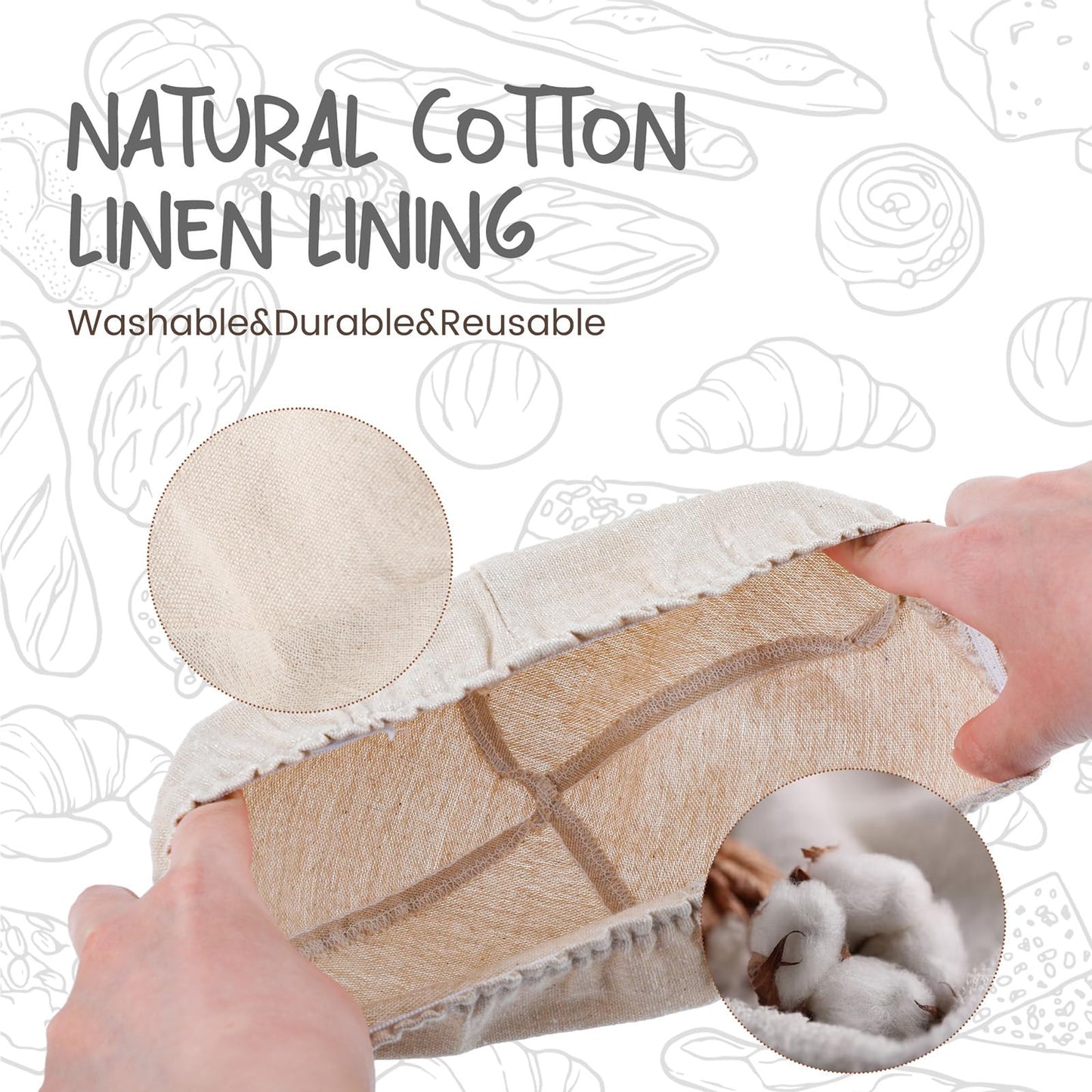 DOYOLLA 14.5inch Oval Bread Dough Proofing Rising Rattan Basket & Liner Combo for Professional & Home Baking (2 basket & 2 liner)