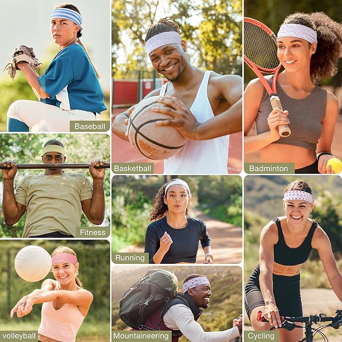 Ztomine 8 Pack Headbands for Women Non Slip - Stylish Sports Hair Bands for Women's Hair - Soft Cotton Cloth Stretchy Headbands for Women for Yoga, Outdoor Exercise Running