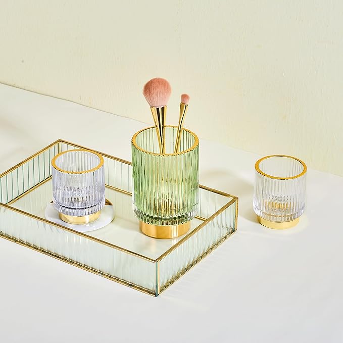 Makeup Brush Holder Organizer,Toothbrush Holders,Desk Pen Pencil Holder,Multifunctional Vintage Glass Brush Cup(A3-32-US)