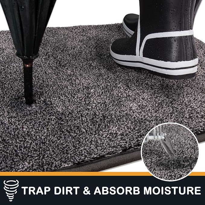 PURRUGS Dirt Trapping Door Mat 34" x 59", Non-Slip Machine Washable Entryway Rug, Dog Doormat, Indoor Front Door Mat, Super Absorbent Entry Rug for Muddy Shoes & Paws, Light Grey-Dark Grey
