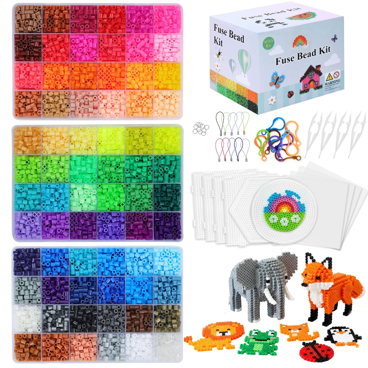 QUEFE Fuse Beads Kit 15000 Pcs 72 Colors 5mm Beads Craft Kit Including Pegboard, Melting Beads, Ironing Paper, Tweezers & Colorful Hooks, Christmas Home School Arts and Crafts Supplies for Girls