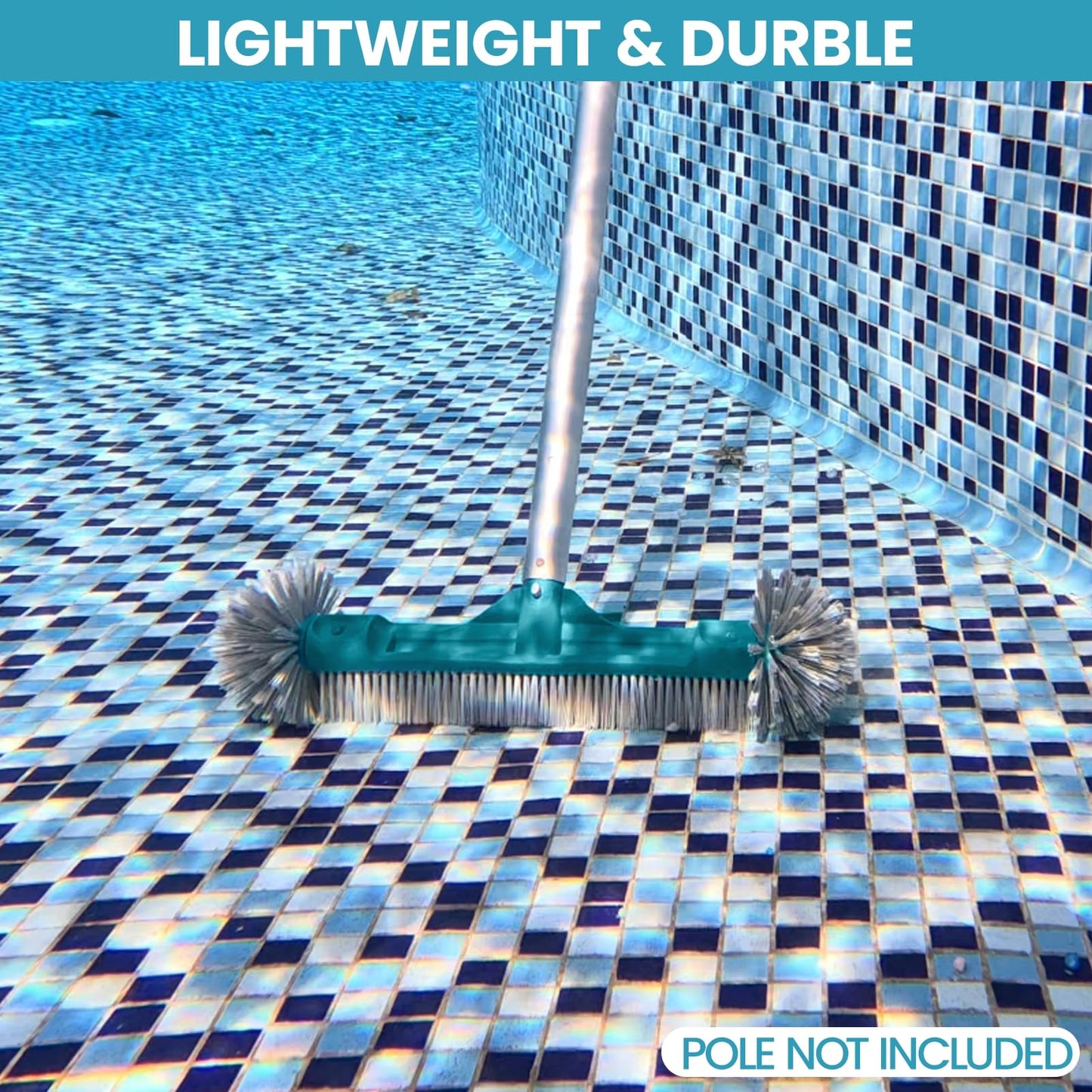 18” Pool Brush Head - Plastic Pool Brushes with Round Ends for Cleaning Swimming Pool Walls, Steps & Corners, Safe for Vinyl Liner(No Pole)