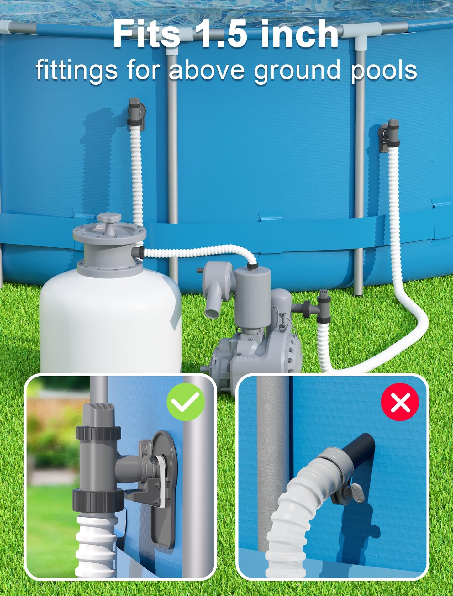 POOLHOUR Plunger Valve with Pipe Holder & Pool Hose Adapter, Above Ground Pool Pump Replacement Parts Compatible with I*tex/Col*m*n Pool, 2 Pack