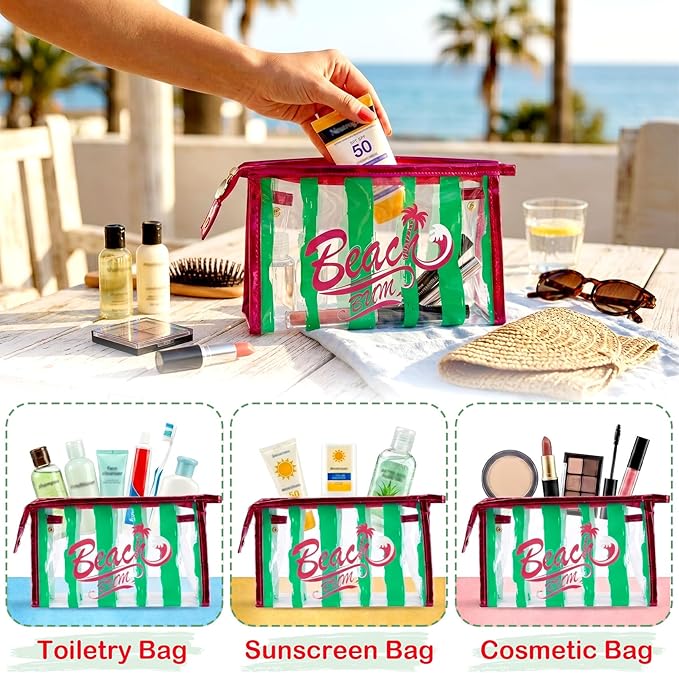 COSHAYSOO Sunscreen Bag Clear Makeup Toiletry Pouch Beach Vacation Essentials for Women Teen Girls Trip Gifts Summer Pool Travel Must Have Accessories Waterproof Stuff