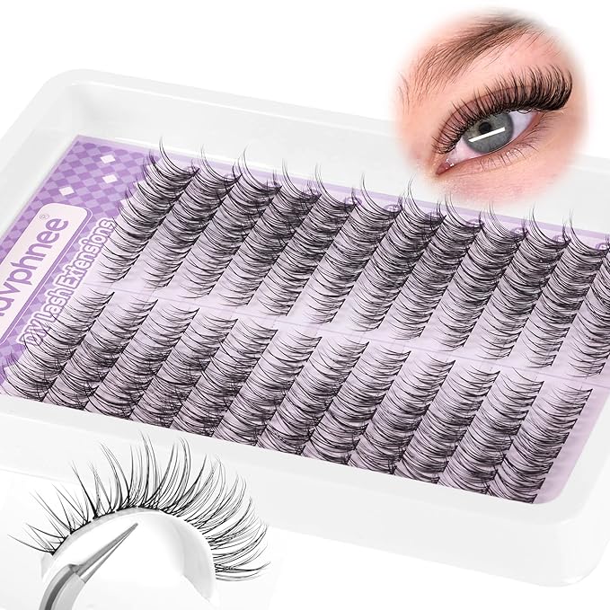 Lash Clusters Natural DIY Lash Extensions C-Curly Cluster Eyelash Extensions Cat Eye Left+Right Cluster Lashes 216 Pcs Wispy Eyelash Clusters for Beginners