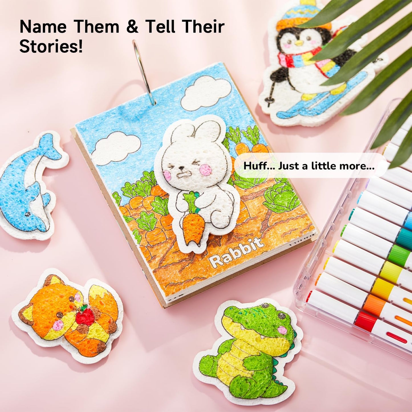 Shuttle Art 63 Pcs Magic Foam Texture Painting Kit – Animal Series: 15 Animal Foam Pieces, Coloring Book with 15 Scenes, 12 Acrylic Paint Markers, Magical 3D Effect DIY Art Craft