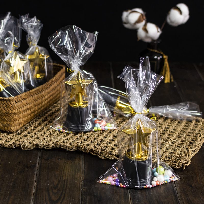 24 Pack Mini Star Trophy Awards Bulk (4.5 Inch), Plastic Gold Star Trophies For Halloween Party Favors, Goodie Bags, Kid Classroom School Reward, Sports Tournament Winning Prize, Hollywood Event Props