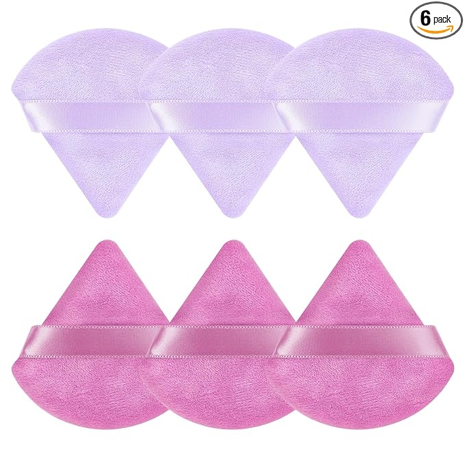 Pimoys 6 Pcs Powder Puff, Face Soft Triangle Makeup Puff Velet Makeup Sponge for Loose Powder (Purple)
