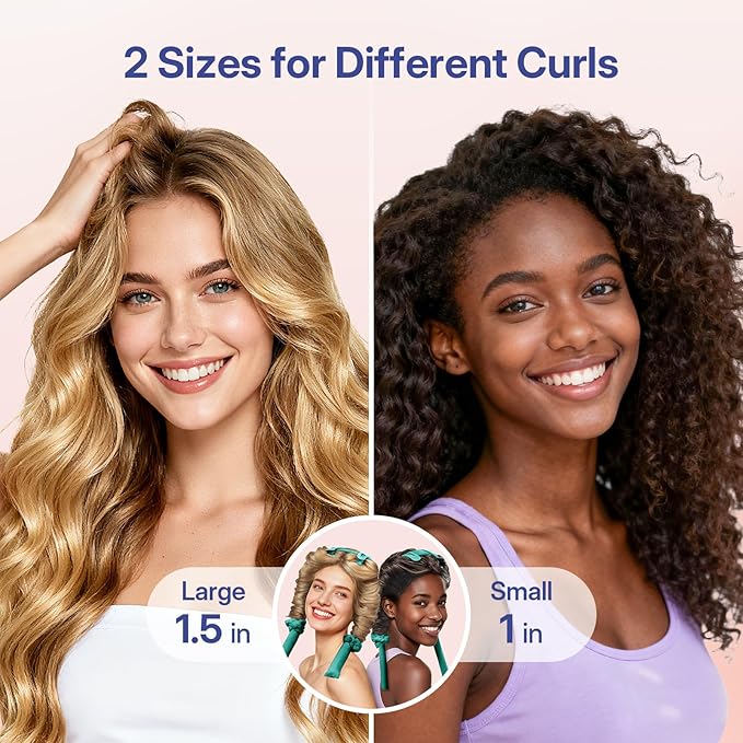 LitBear Heatless Curls Overnight, 2 Sizes of Soft Hair Rollers for Women with Bonnet to Sleep In, No Heat Hair Curlers Set with Scrunchies and Clips, for Long and Medium Hair (Green)