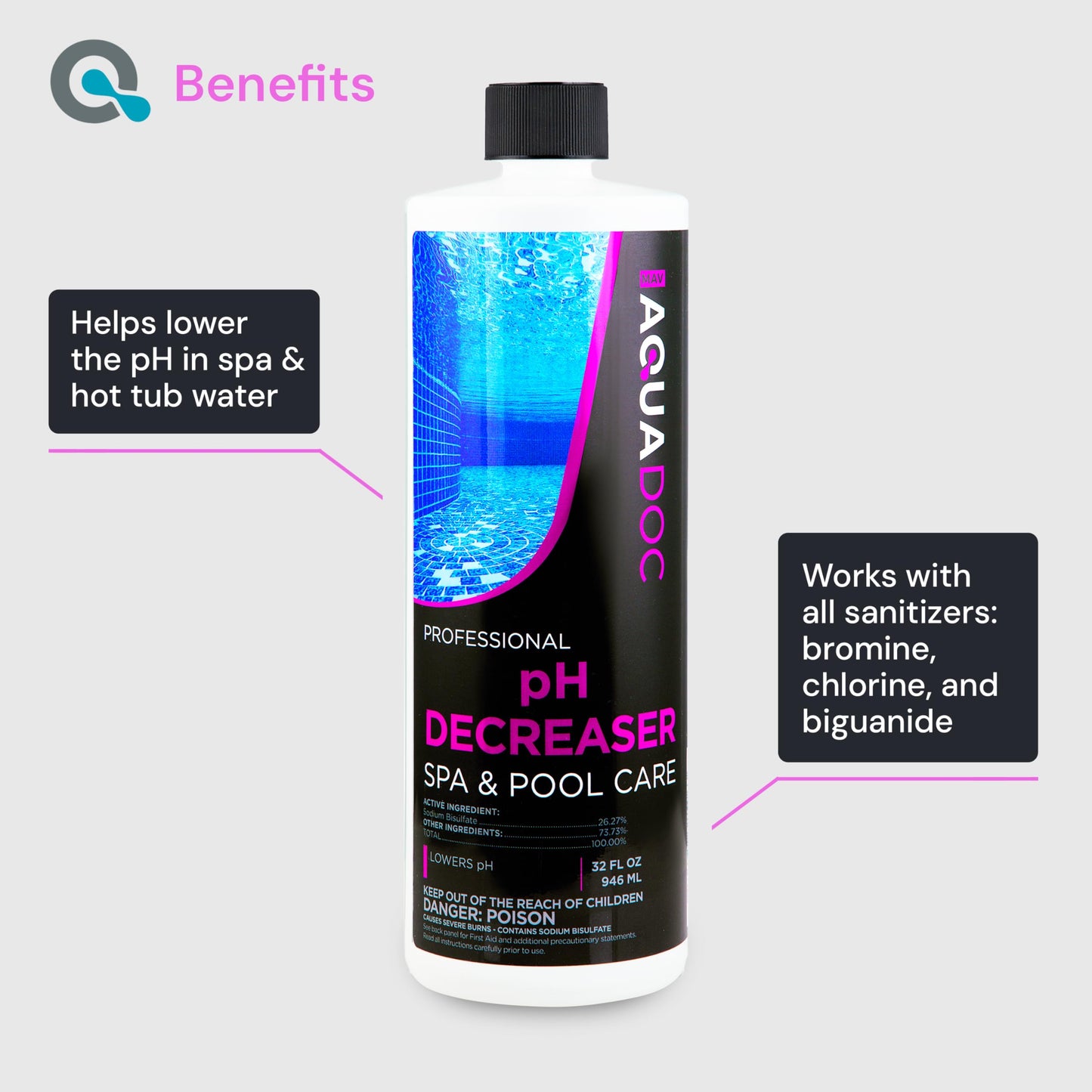 AquaDoc Spa pH Decreaser for Hot Tub - 32oz - Sodium Bisulfate Spa pH Down for Water Balance - Made in USA